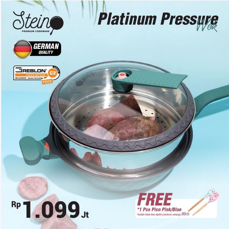 Jual Steincookware Stein Platinum Pressure Wok Cooker Presto Anti Baret Cm With Steamer Green