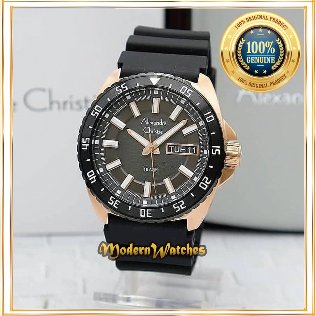 Jam Tangan Ori Pria Sport Terbaru Alexandre Christie AC 6553 Orange Grey Abu Oren Rubber Alexander