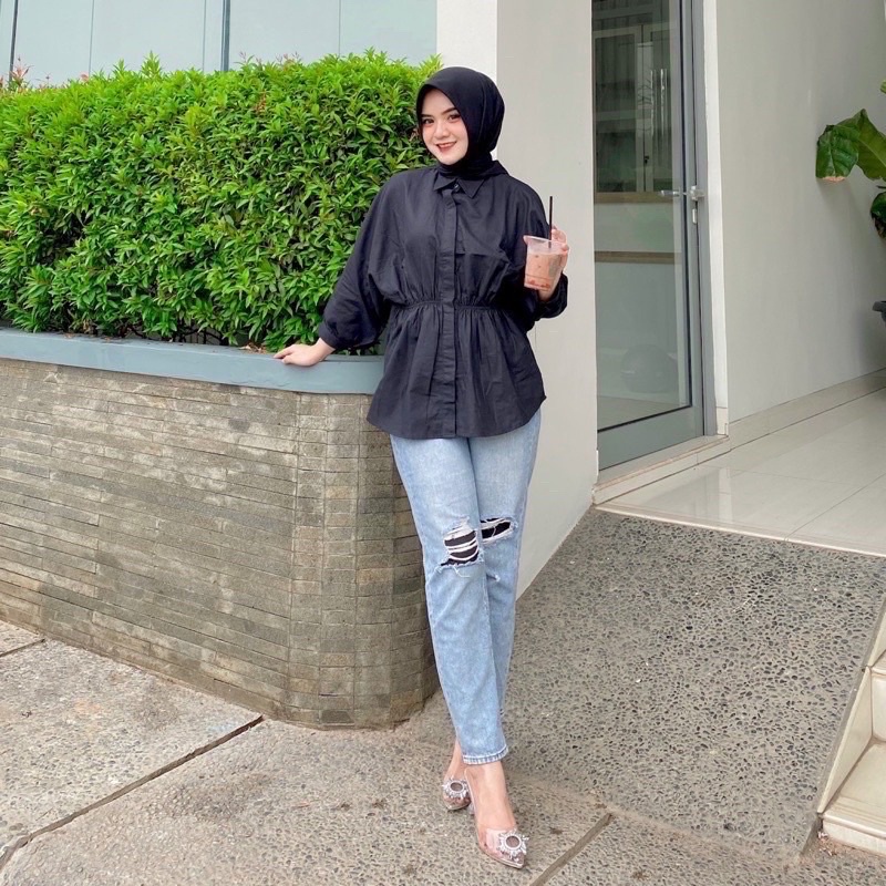 (MGA) KEMEJA VIO KERUT BLOUSE OVERSIZE  BUSUI ATASAN WANITA KATUN POPLIN