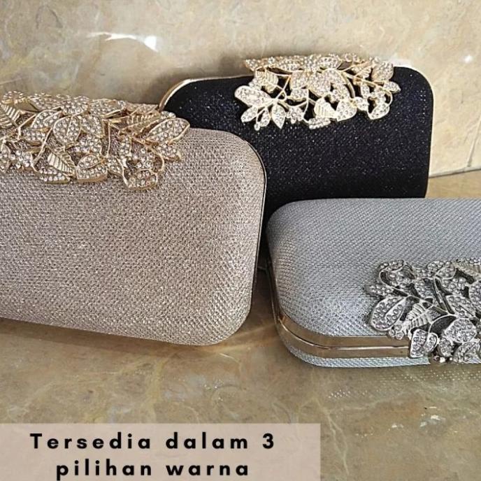 TAS PESTA DOMPET CLUTCH WANITA MEWAH IMPORT TERBARU BUNGA KRISTAL BAG