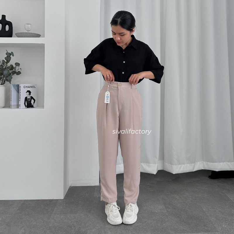 SIVALI Kalea Pants - Celana Highwaist Anti Kusut - Celana Kantor Kulot Wanita - Pencil Pants