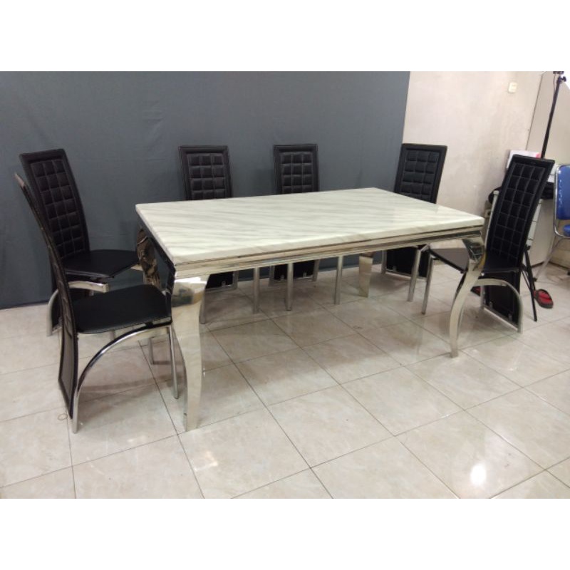 Meja makan marmer - 6 kursi