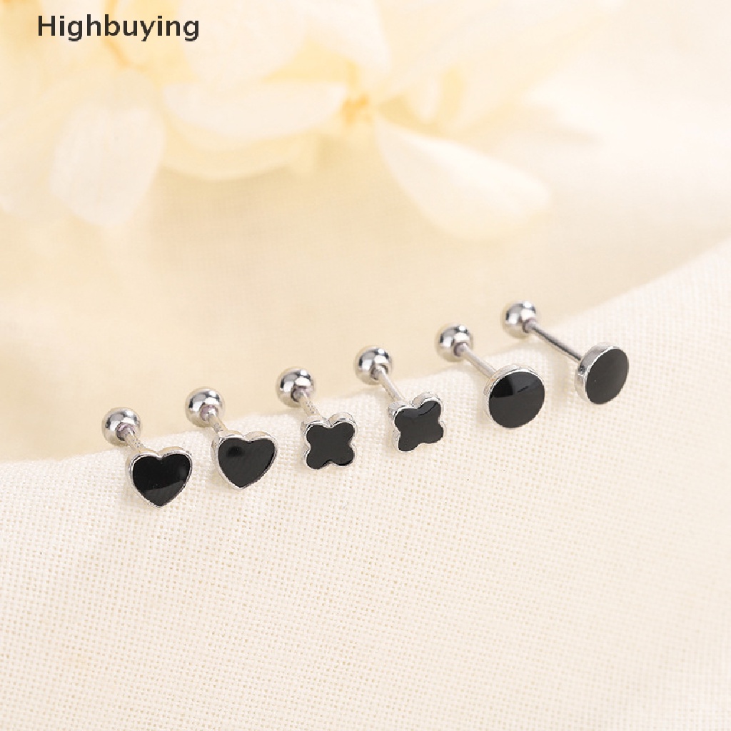 Hbid 1pasang925 Sterling Silver Lucu Hitam Cinta Hati Anting Sekrup Telinga Tulang Kuku Fashion Sederhana Wanita Pesta Pernikahan Perhiasan Halus Glory