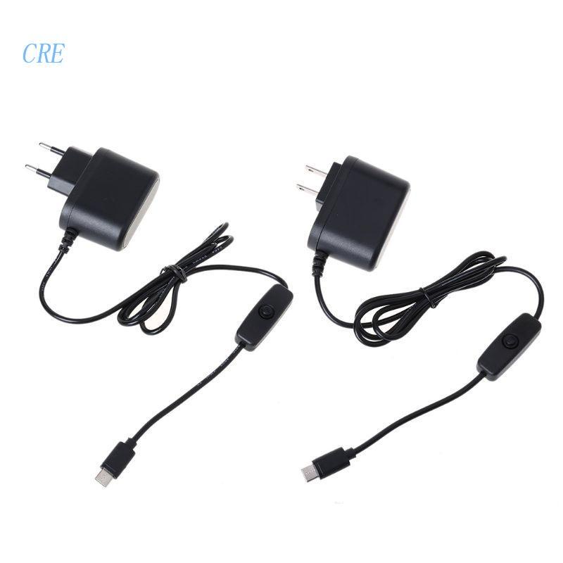 Cre Power Charger Type-C USB-C Charging Adapter 5V 3A Untuk Raspberry Pi 4model B Dengan Saklar On/Off