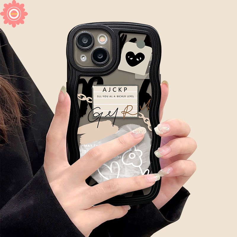 Fashion Love Heart Label Case Oppo A17 A57 A96 A54 A77 A5s A76 A16 A12 A95 A15 A17K A55 A16s A3s A5 A9 A74 A7 A16K A1k A77s A53 A52 Reno 85f 7Z 6 Wavy Edge Soft TPU Cover