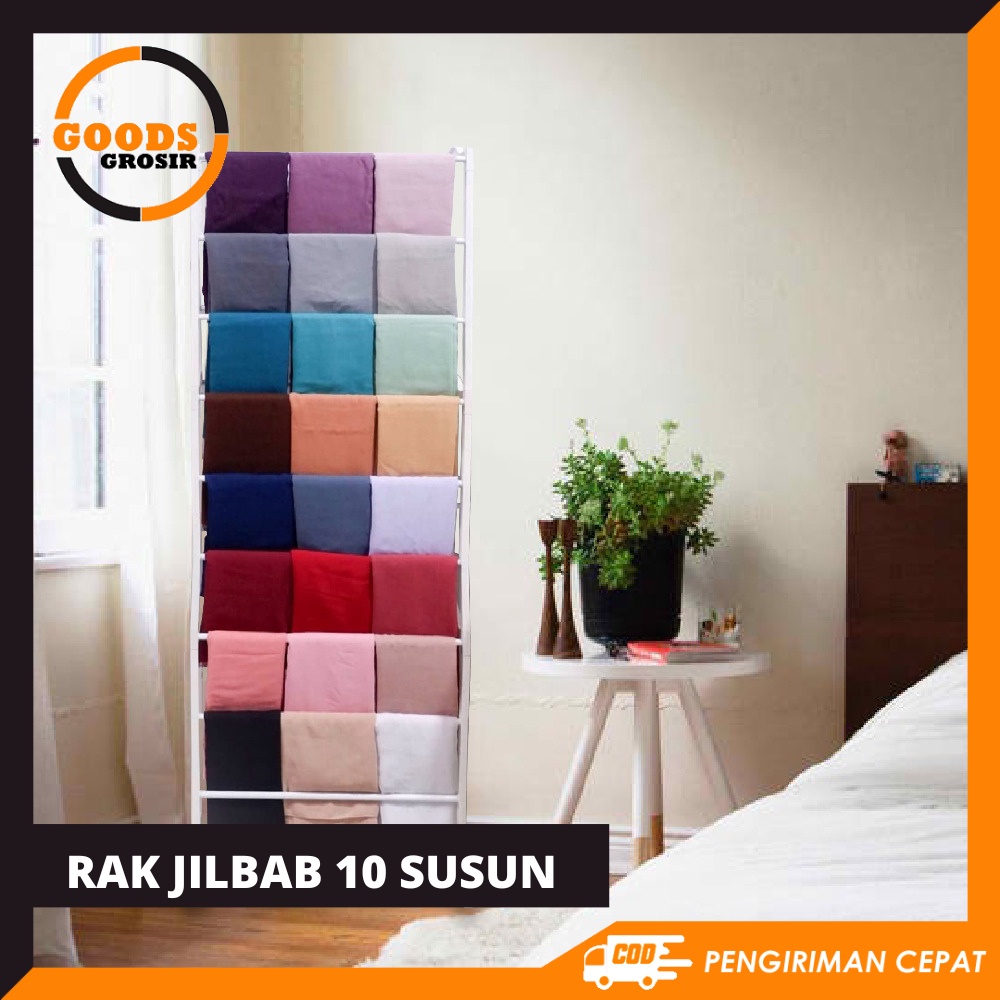 RAK JILBAB RAK HIJAB RAK SEPATU RAK AMAZING & GANTUNGAN JILBAB 10 TINGKAT MULTIFUNGSI RAK SUSUN BESI