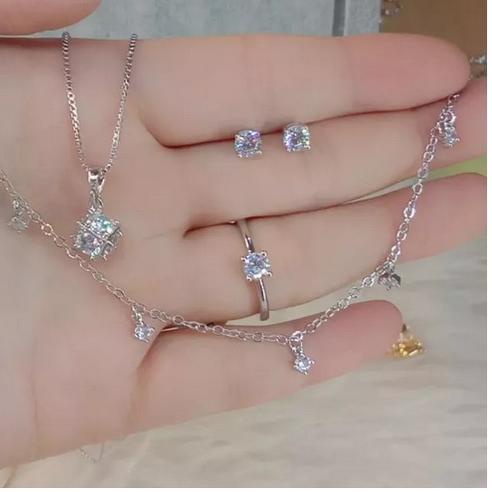MALL satu set perhiasan aksesoris wanita mata satu silver berlapis emas putih anti karat dan tidak l