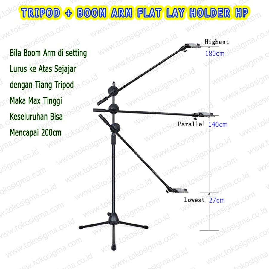 TRIPOD BOOM ARM ROTARY FLAT LAY VIDEO STAND HANDPHONE HP OVERHEAD 1.8m