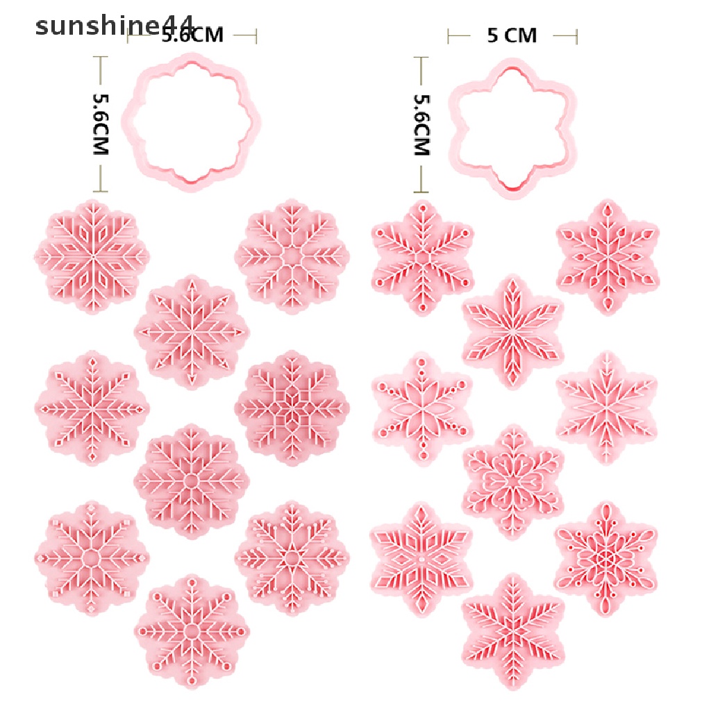 Sunshine 9pcs/set Pemotong Kue Kering Bentuk Snowflake 3D Cetakan Biskuit Plastik Cookie Bakeware.