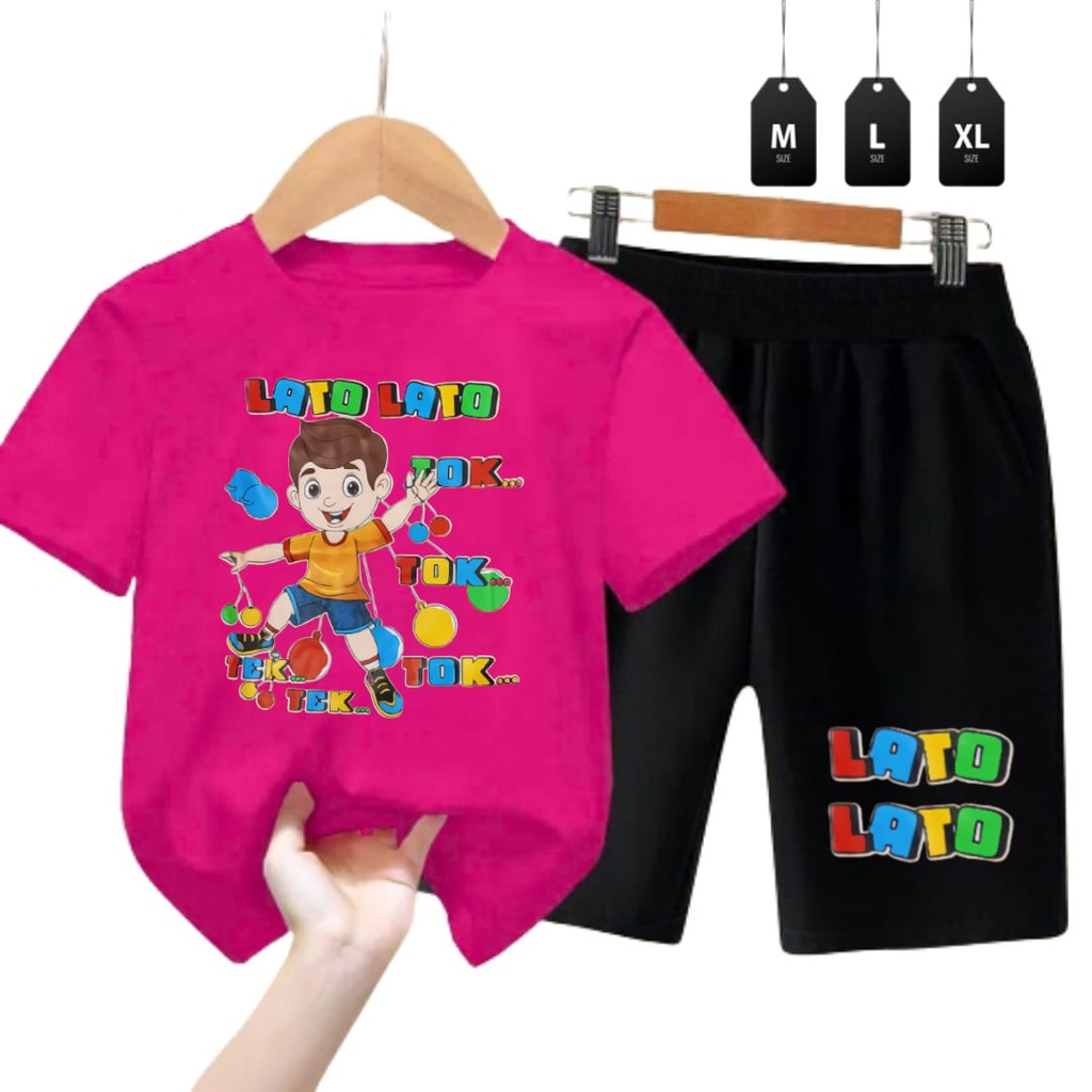 Hzl_outfit Setelan Baju Anak Laki Laki-Perempuan Lato Lato Tok Tok/ Kaos Setelan Anak Size M,L,XL