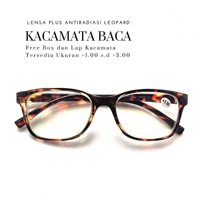 Kacamata Baca Frame Leopard Kacamata Lensa Plus Free box dan Lap TB501AB-T