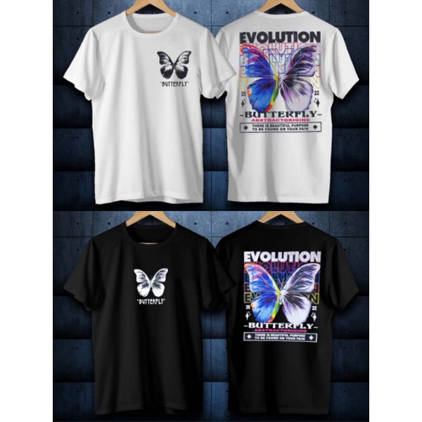 KAOS EVOLUTION / BUTTERFLY KAOS /  KUPU-KUPU MOTIF / BAJU KAOS PRIA KEREN / KAOS WANITA / KAOS HITZ