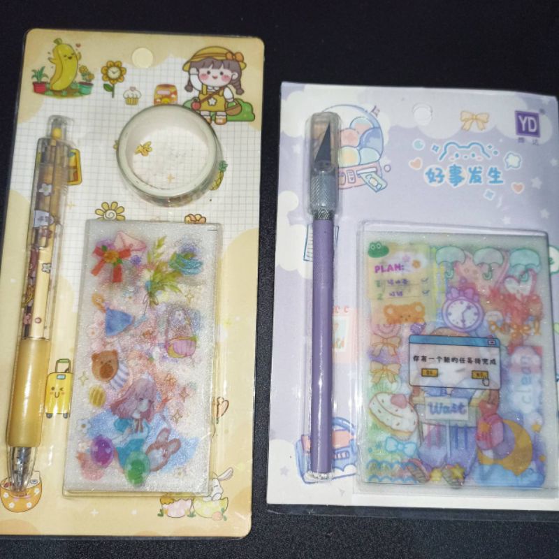 

Sticker Set Pen Cutter/ Washi Tape/ Pulpen/ Stiker DIY Glitter Cute Korean Lucu