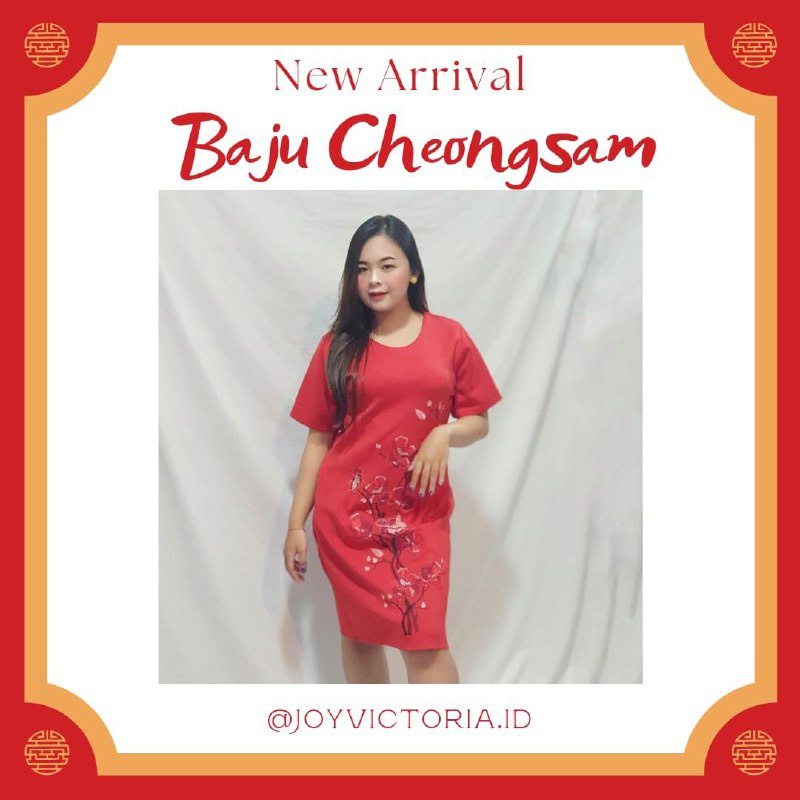 BAJU IMLEK - DRESS CHEONGSAM MERAH MOTIF MERAK CAMPUR - MOTIF POLOS