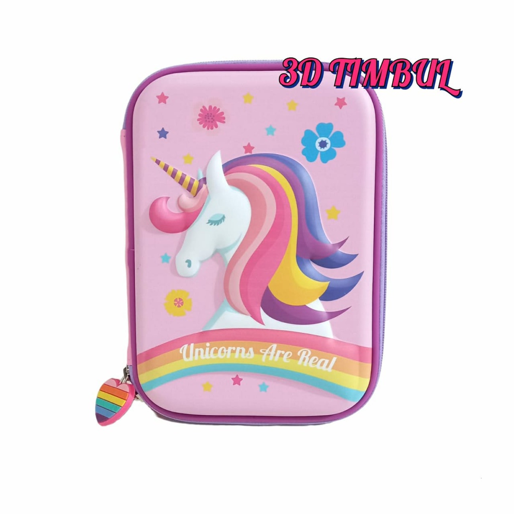 Kotak Pensil 3D TIMBUL karakter cewek Motif Unicorn Are Real Tempat Pensil Original Import