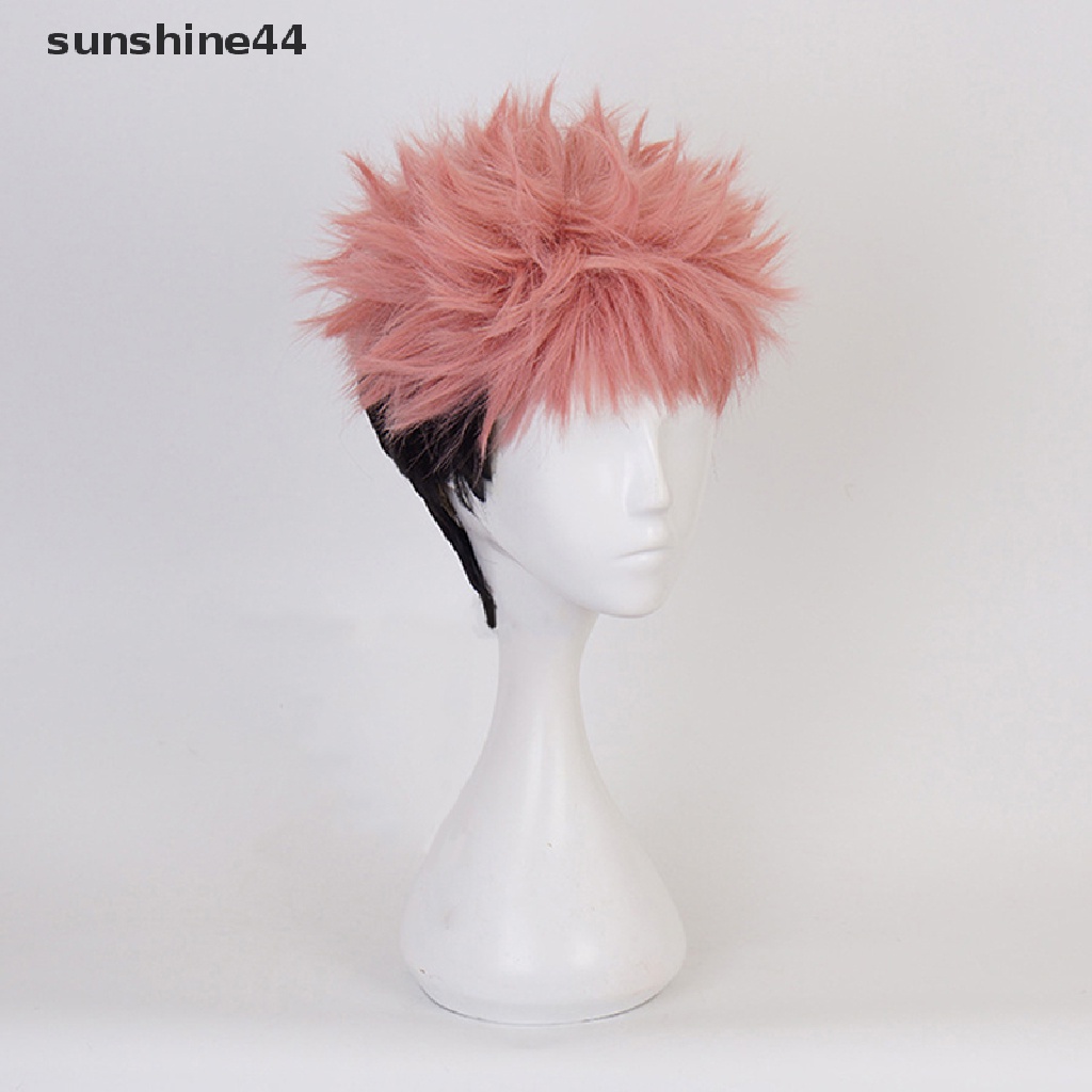 Sunshine Anime Jujutsu Kaisen Cosplay Yuji Itadori Wig Pink Hitam Pendek Tahan Panas Serat Rambut Wig Pesta Wig Cosplay Wig.