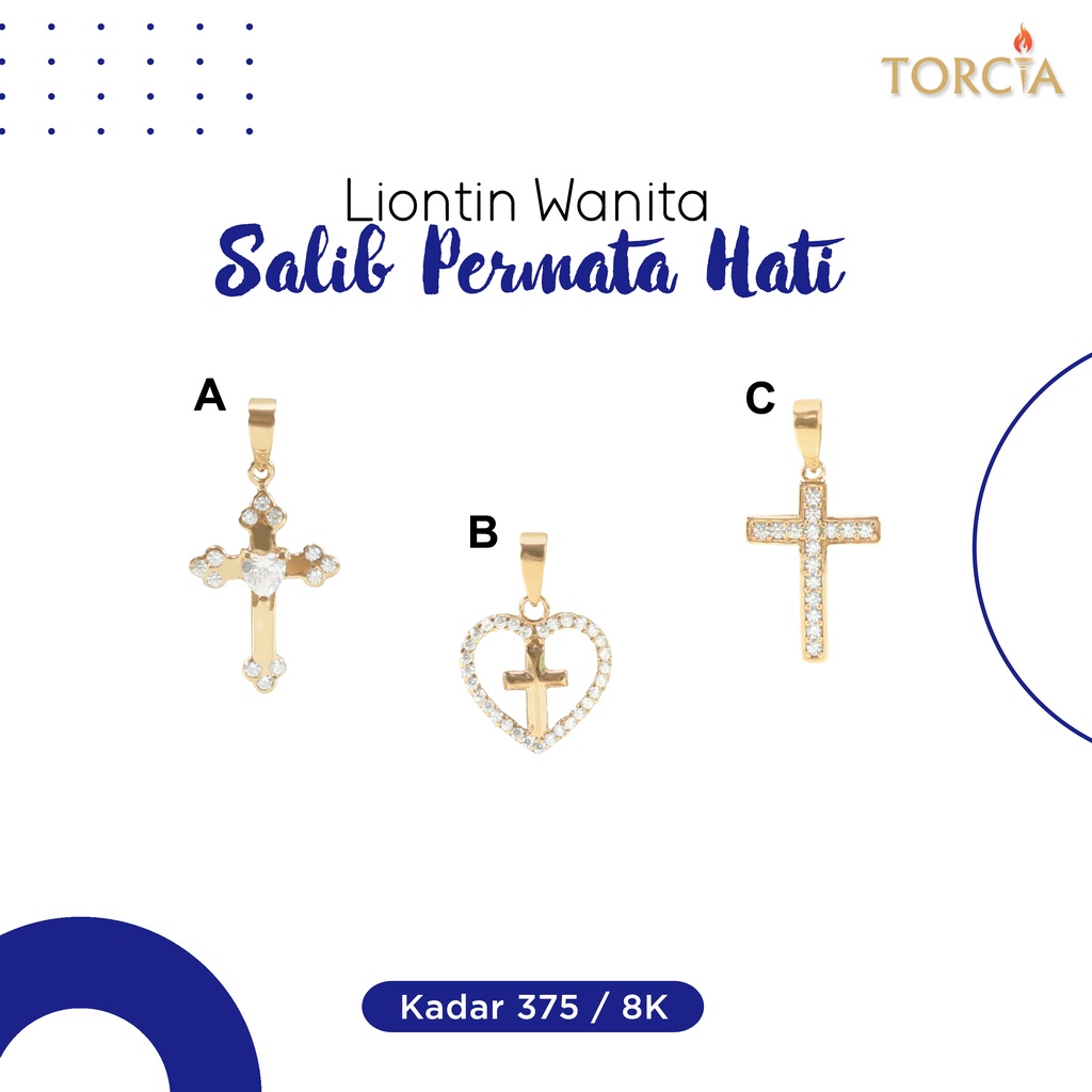 Liontin Wanita Emas Asli Salib Permata Hati Kadar 375 Torcia