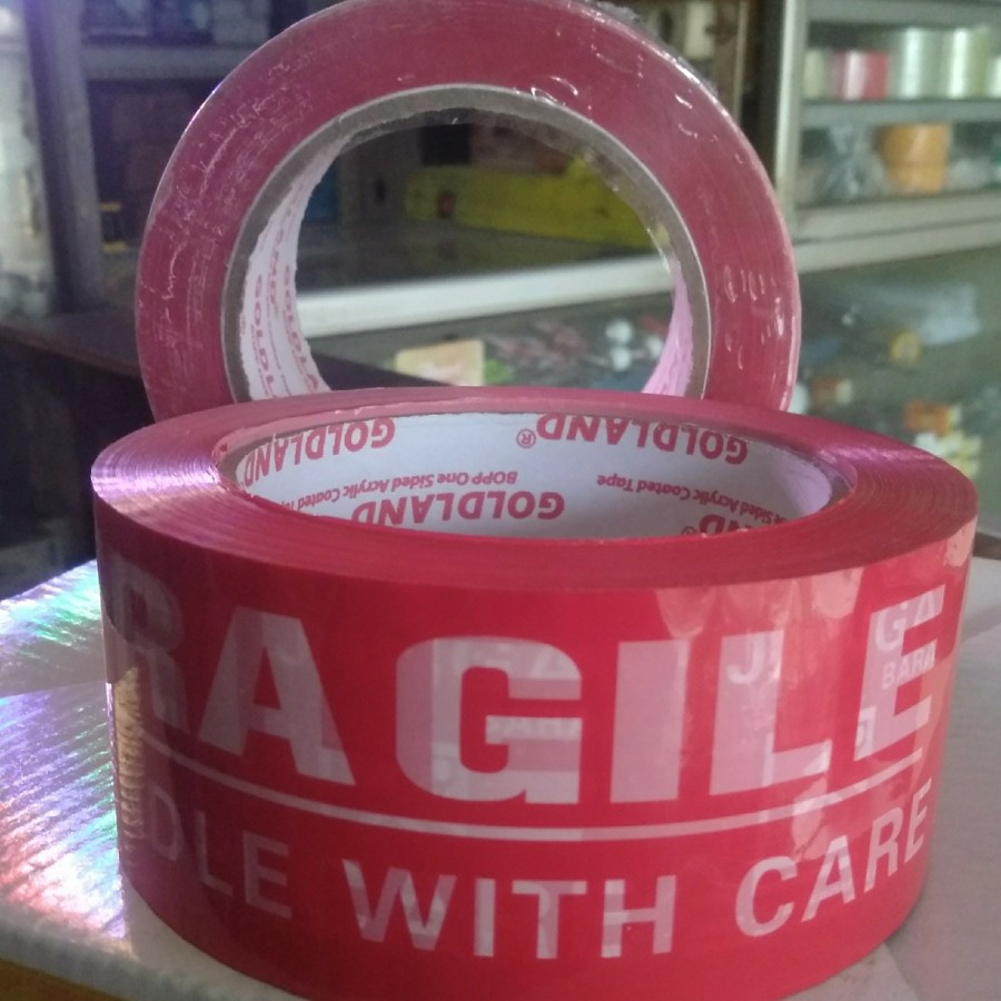 

Lakban FRAGILE 48mm 100m Full JANGAN DIBANTING merah isolasi paket