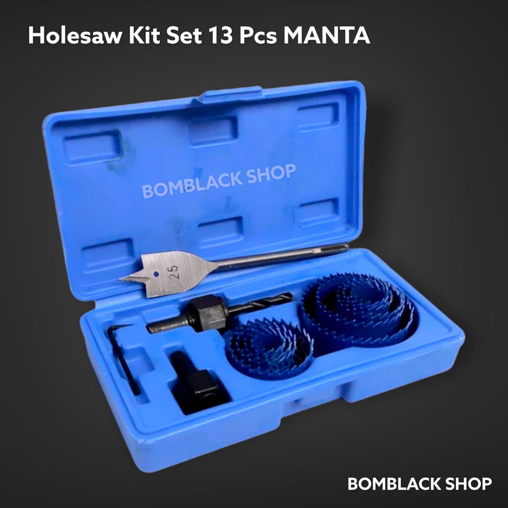 MANTA Hole Saw Kit Holesaw Set 13 pcs Mata Bor Pelubang Kayu PVC BIRU