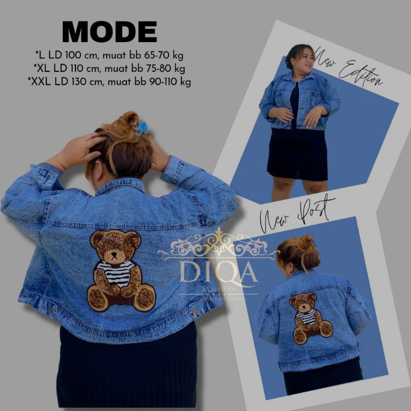 JUMBO JAKET JEANS WANITA BORDIR BERUANG DAN MIKY LD 100-LD 130