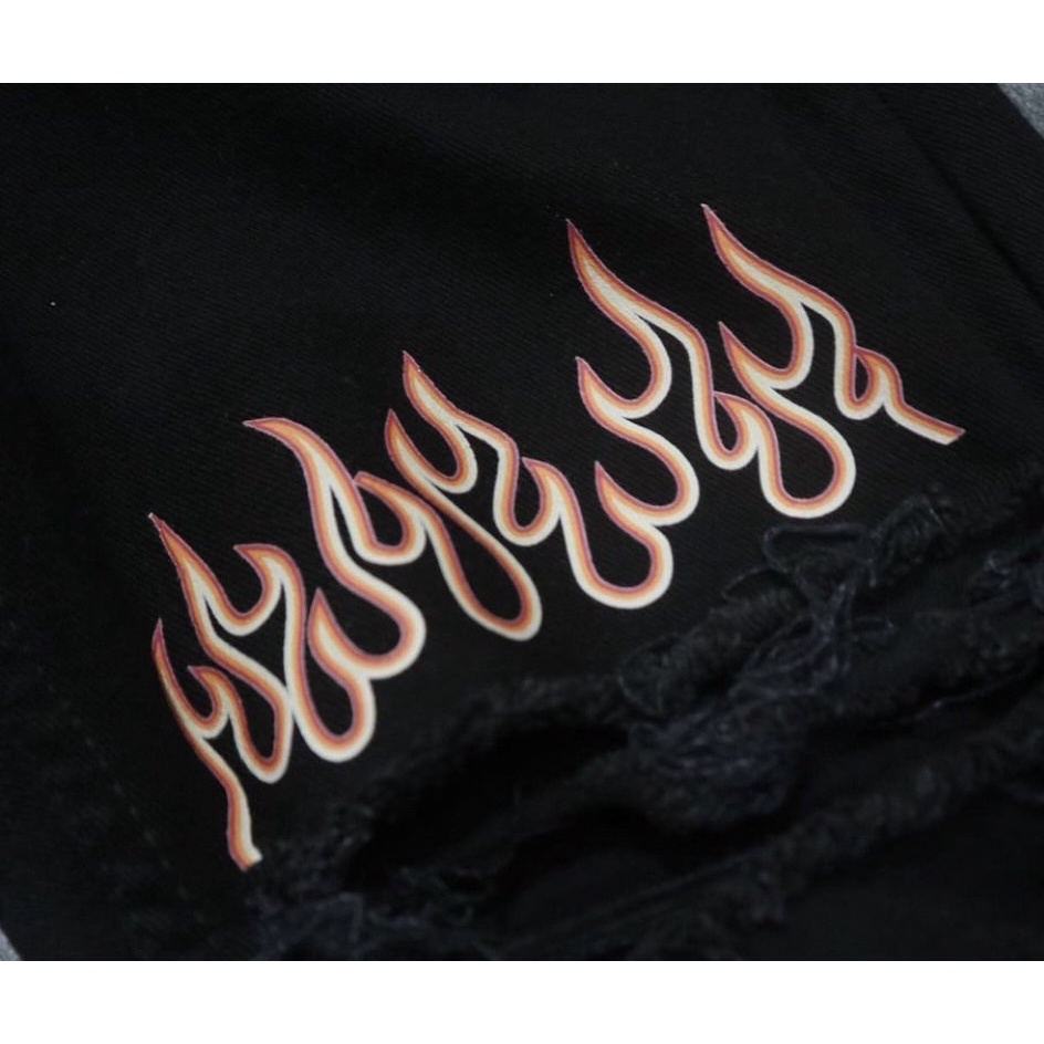 FEROCIOUS.CO Celana Jeans Black Ripped Sobek Fire