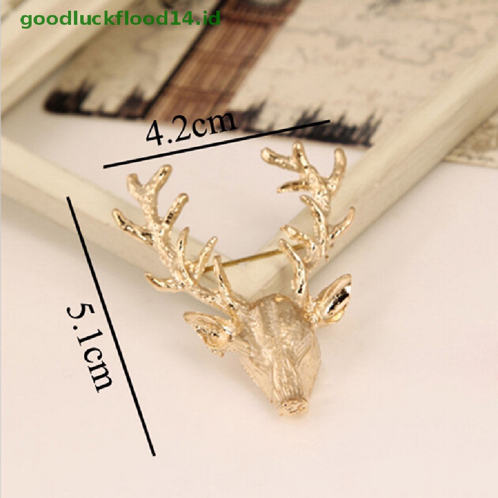 [GOOGFOUR] Unisex Hewan Bros Pin Lucu Berlapis Emas Tanduk Rusa Kepala Kerah Pin Brooch [TOP]