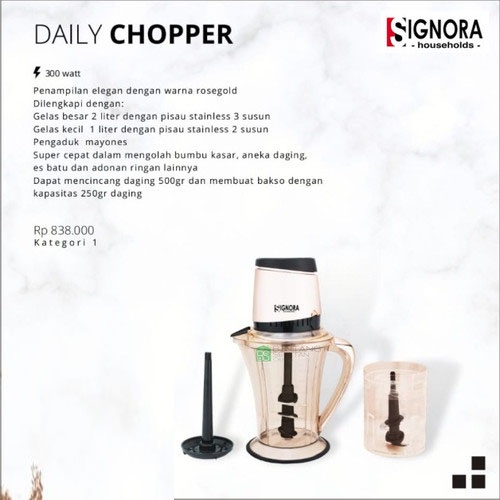 Daily Chopper Signora Rose Gold Kapasitas 2 Liter Penggiling Daging Sayur dan Buah