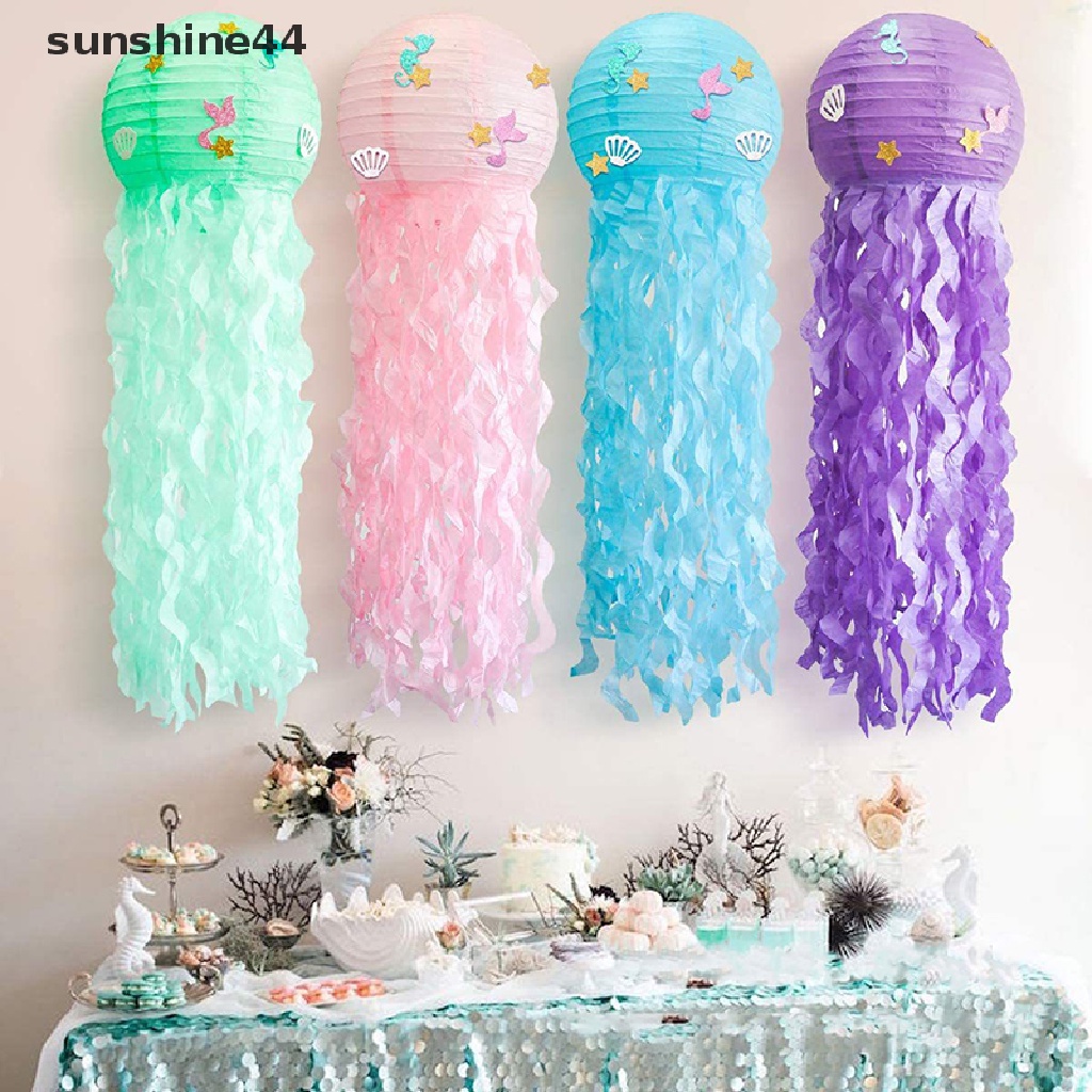 Sunshine Mermaid Dekorasi Pesta DIY Hanging Jellyfish Lantern Little Mermaid Sea Party.