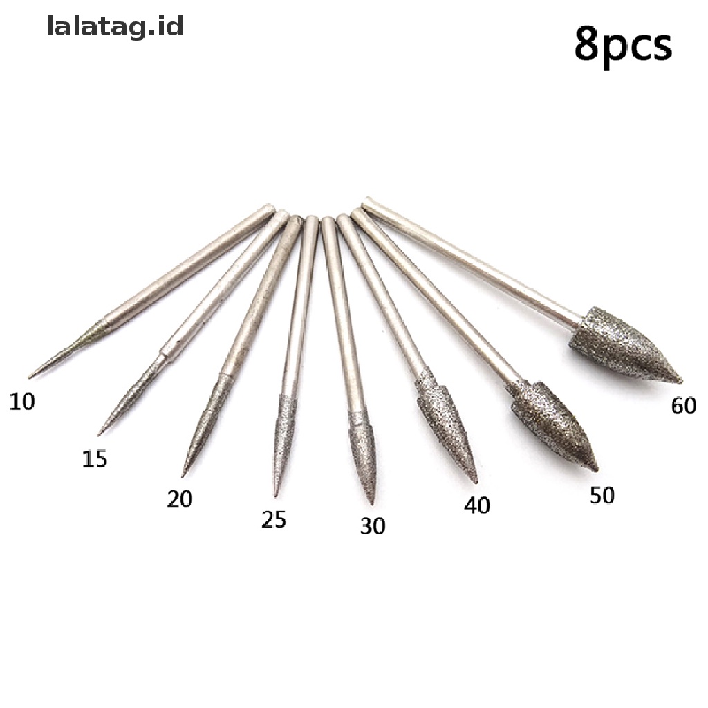 [lalatag] 8pcs diamond grinding head polishing needle bits burrs Alat Ukir Batu Logam [ID]