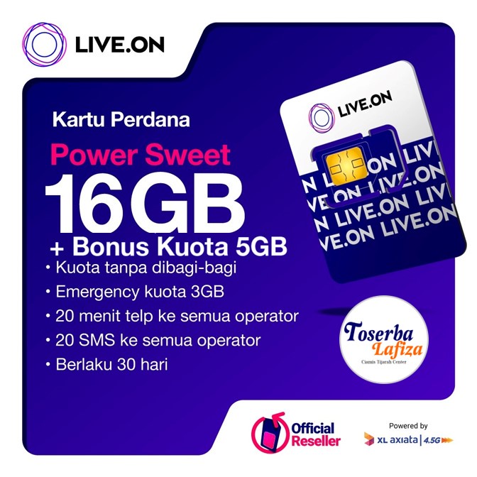 Kartu Perdana Internet LIVE ON Power Sweet 16GB + Bonus 5GB - By XL Axiata 4.5G