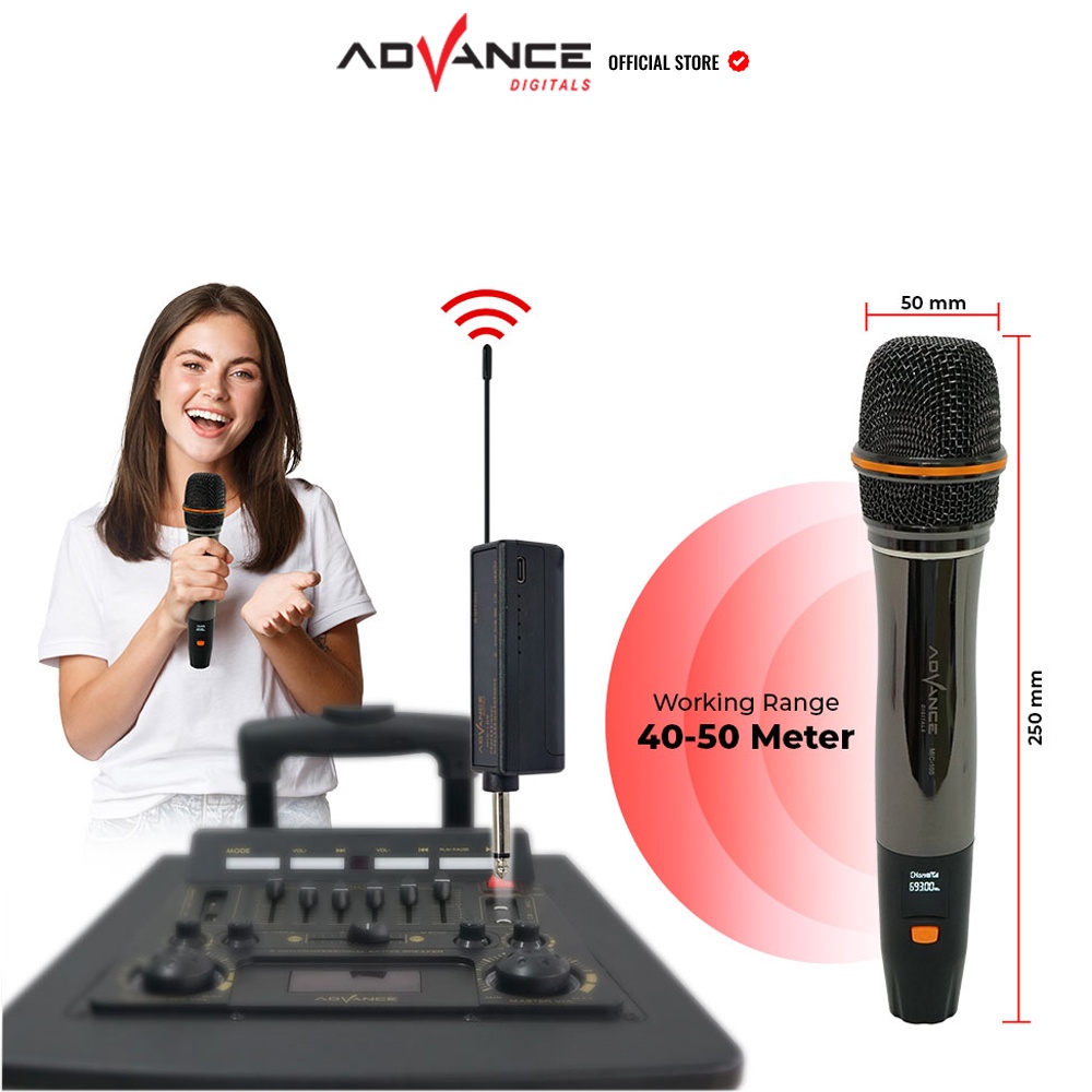 Advance Digitals Mic-105 Microphone Profesional Mic Wireless Gold Bisa di Charger Metalic Silver I Garansi Resmi 1 tahun