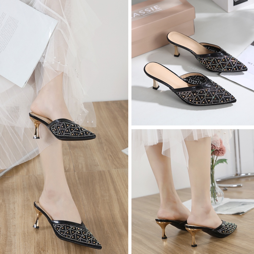 GSW SEPATU SANDAL HEELS 6CM PESTA WANITA IMPORT ( 638-1 ) Sepatu heels Pesta wanita Sandal Pesta Wanita import heels Pesta wanita import original Cassie