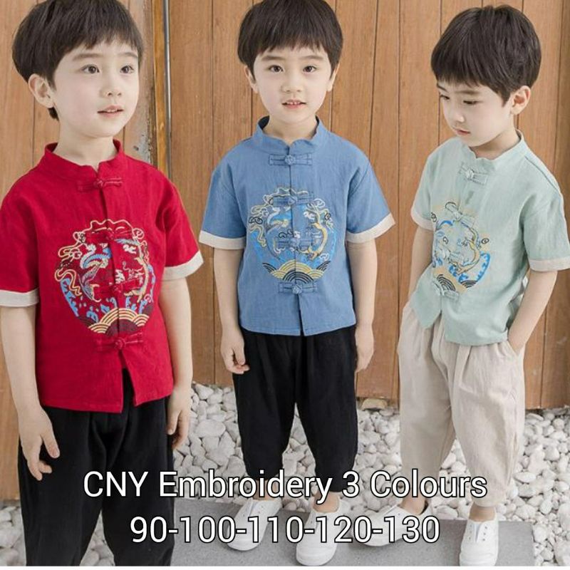 Setelan Anak choeongsam/ Baju Anak Imlek / Baju Kokoh Lebaran/ CNY Embroidery 3 Colour