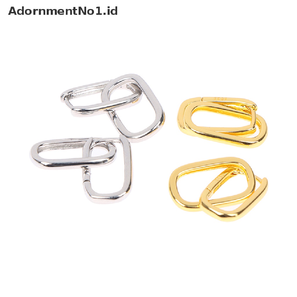 [AdornmentNo1] Anting Hoop Oval Geometris Bahan Sterling Silver 925 Untuk Wanita Anting Lepas Pasang [ID]