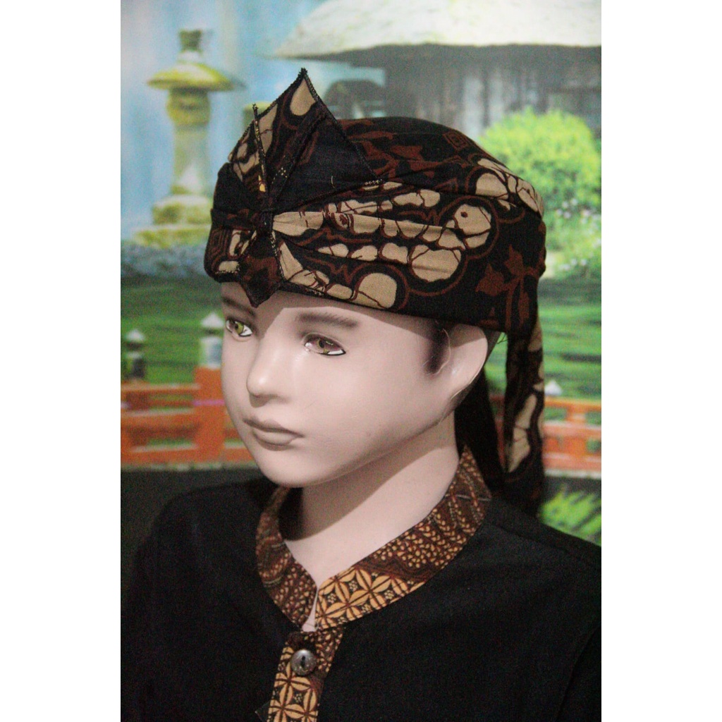 blangkon iket kepala sunda jawa tradisional anak &amp; dewasa atas tutup batik (BIRU)