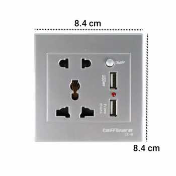 KR Taffware Stop Kontak Universal UK EU US 2 Port USB dengan On Off