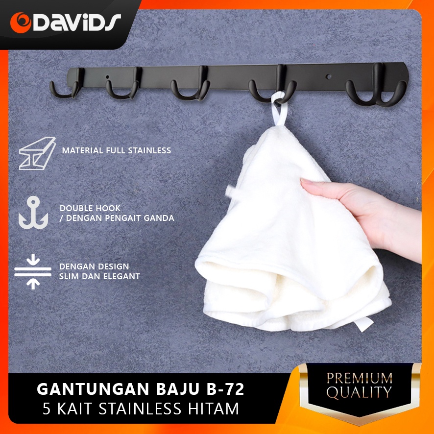 Gantungan Baju Dinding Tempel Cantolan Kamar Mandi Stainless Hitam B72