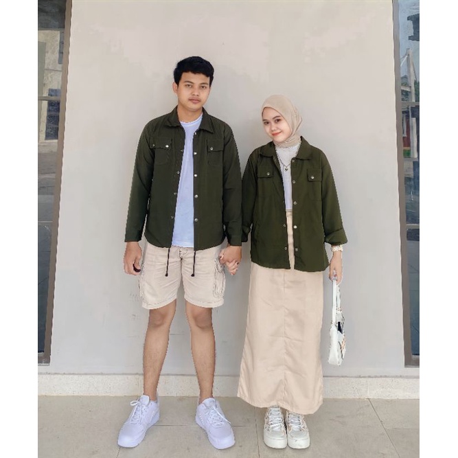 Deiji Couple Top  - Kemeja Outer Couple Set Korean Style - Kemeja Oversize Pria Wanita - Baju Couple