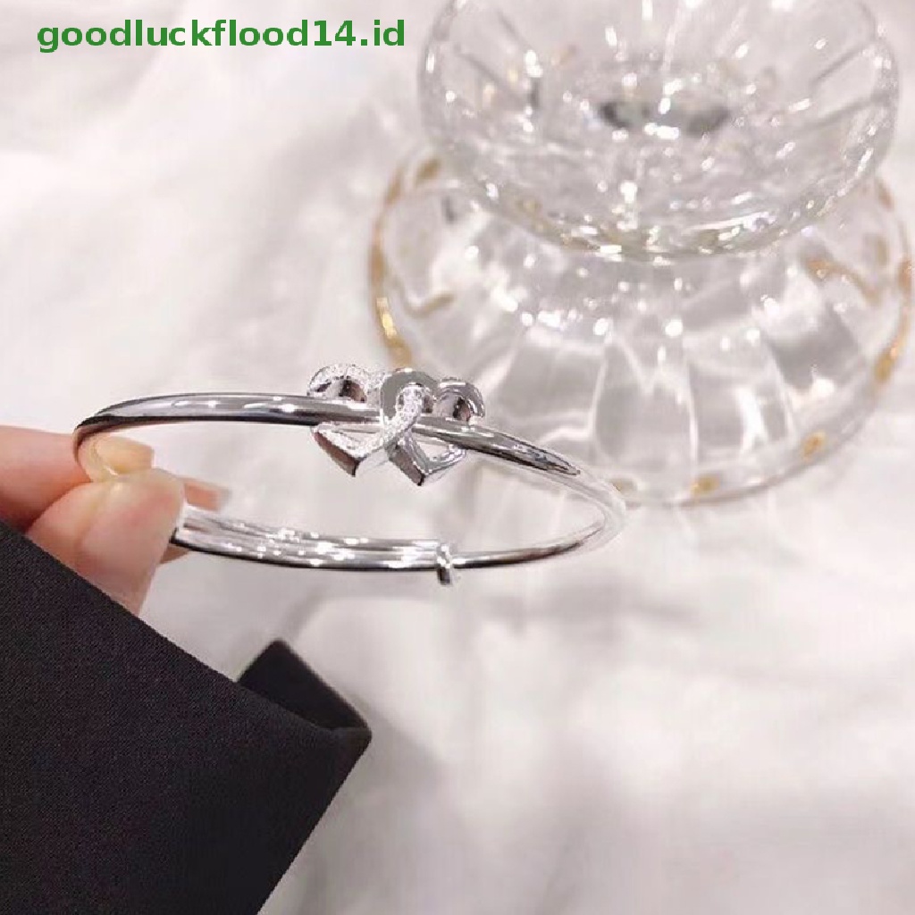 [GOOGFOUR] Mode Ganda Hati Adjustable Bangle Fashion Warna Perak Kepribadian Sederhana Gelang Untuk Wanita Gadis Persahabatan Perhiasan Hadiah [TOP]