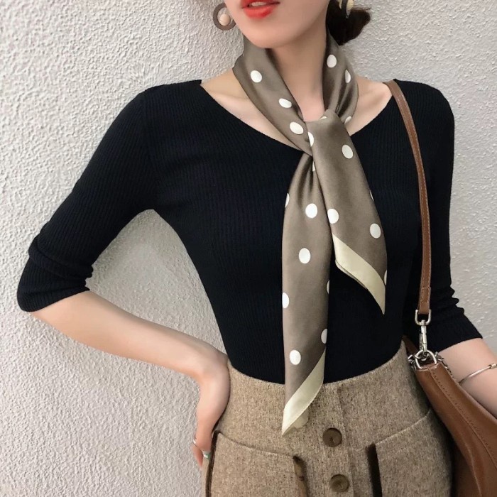 S18 Syal Wanita Polkadot Scarf Leher Premium Fashion Bandana Murah