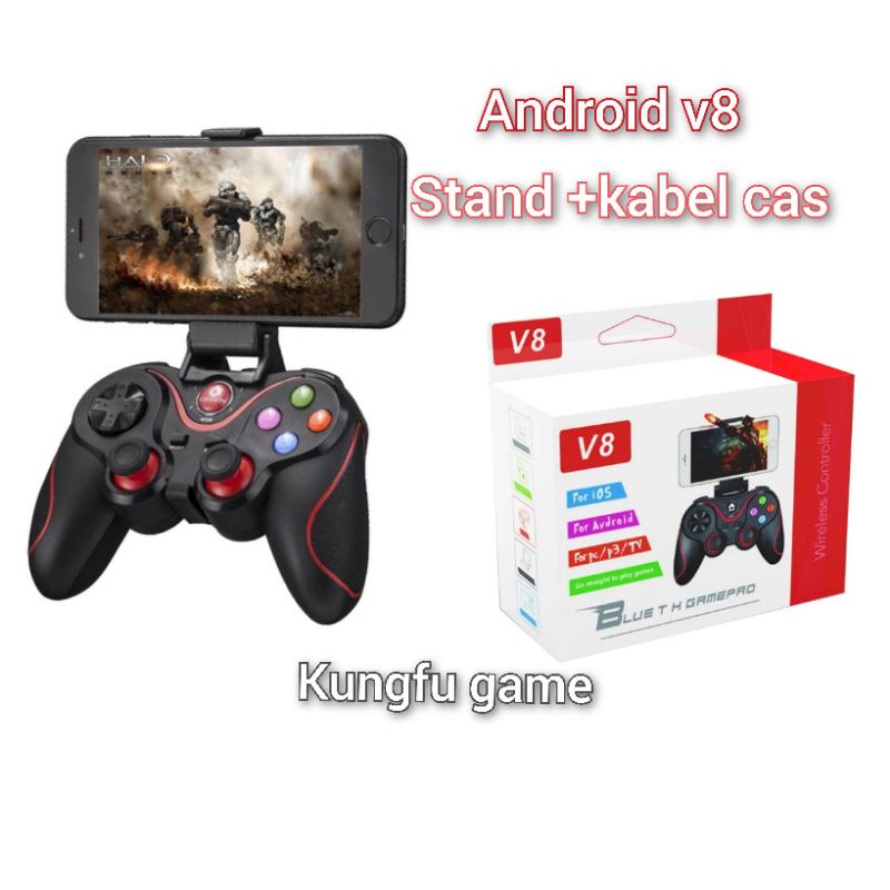 stik android gamepad wireless dan kabel cas +holder