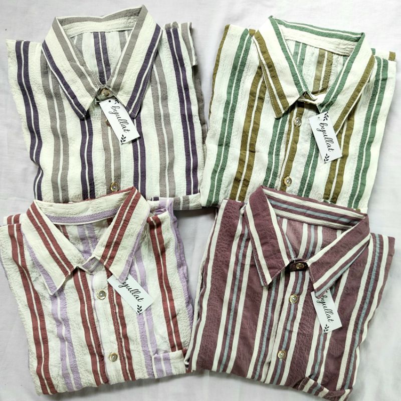 DEERA STRIPY SHIRT / KEMEJA MOTIF SALUR WANITA CRINKLE