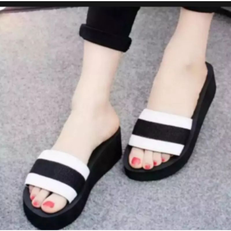 Sandal Wedges Wanita Slop Simple Terbaru Sendal Wanita Kekinian