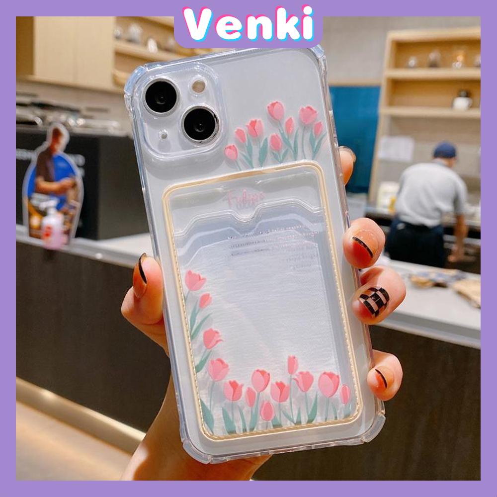 For iPhone 14 Pro Max Card Holder Case Clear Card Storage Back Cover Fresh Floral Camera Protection Shockproof For iPhone 14 13 12 11 Plus Pro Max 7 Plus X XR