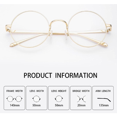 Kacamata Korea Frame Bulat Warna Gold Pria dan Wanita