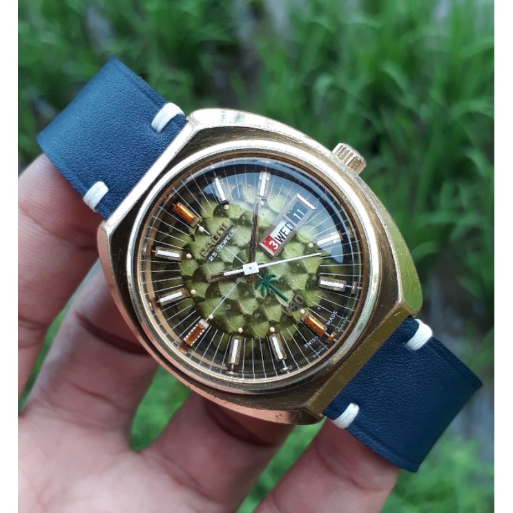 Jam Tangan Pagol V90 Green Dial Motif Automatic Original Rare Item