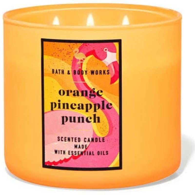 BATH AND BODY WORKS BBW ORANGE PINEAPPLE PUNCH 3 WICK SCENTED CANDLE MADE WITH ESSENTIAL OILS 411 G