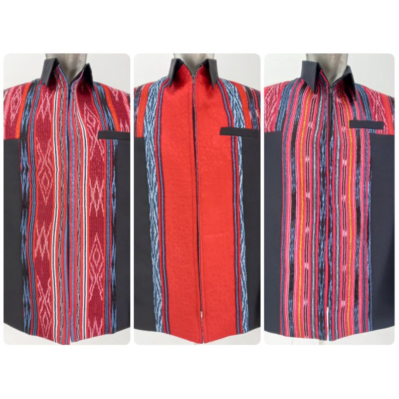 Jas jaket ulos Sumatera / Jas jaket ulos tenun / Jas semi jaket motif ulos kombinasi superblack