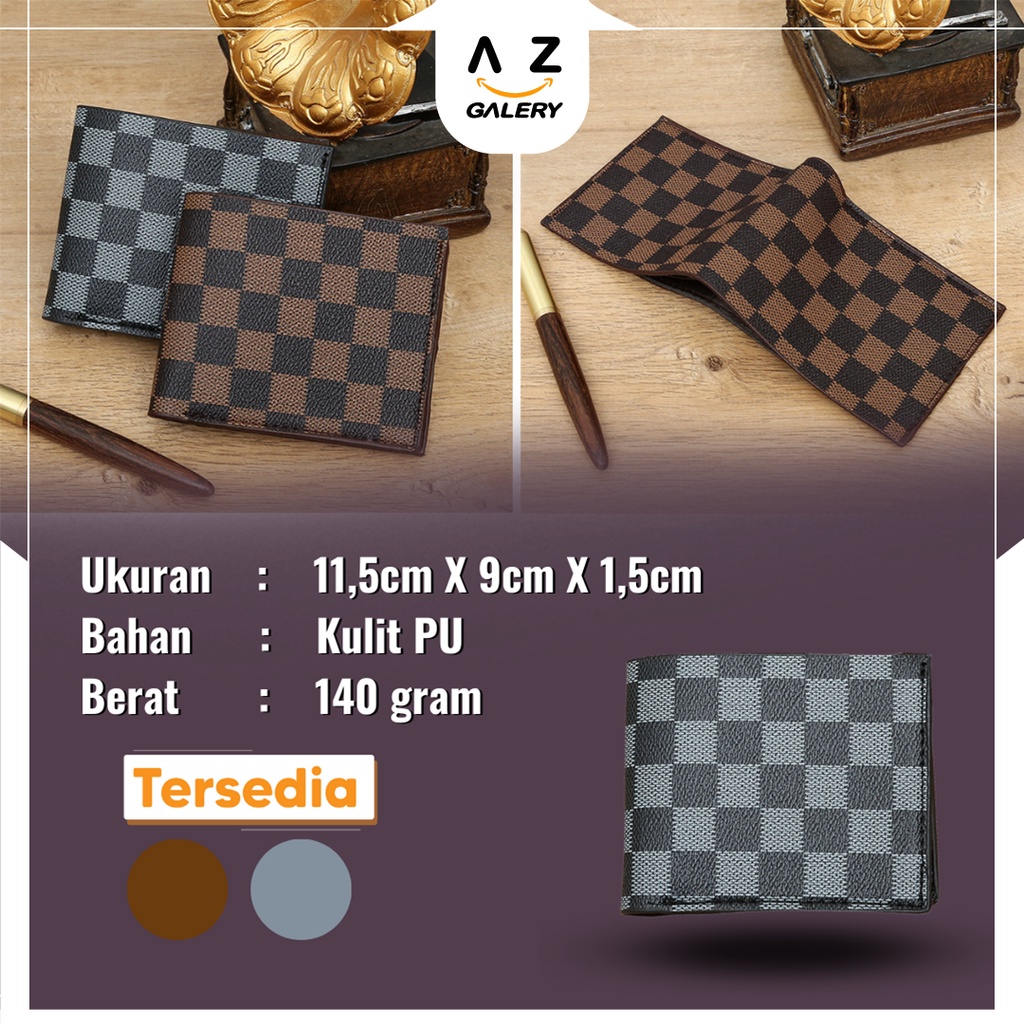 Dompet Lipat Pria Fashion Korea Style Korea Motif Kotak Kotak Dompet Cowok Kulit PU Dompet Uang Kertas Kartu Multifungsi Azgalery D53
