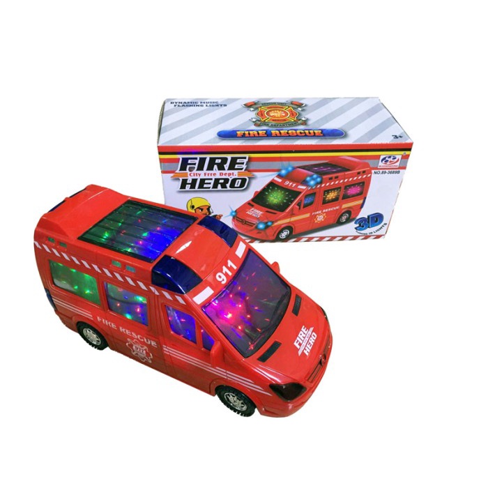 MAINAN ANAK MOBIL FIRE RESCUE CAR MUSIC LAMPU 3D DISCO BATERAI PEMADAM